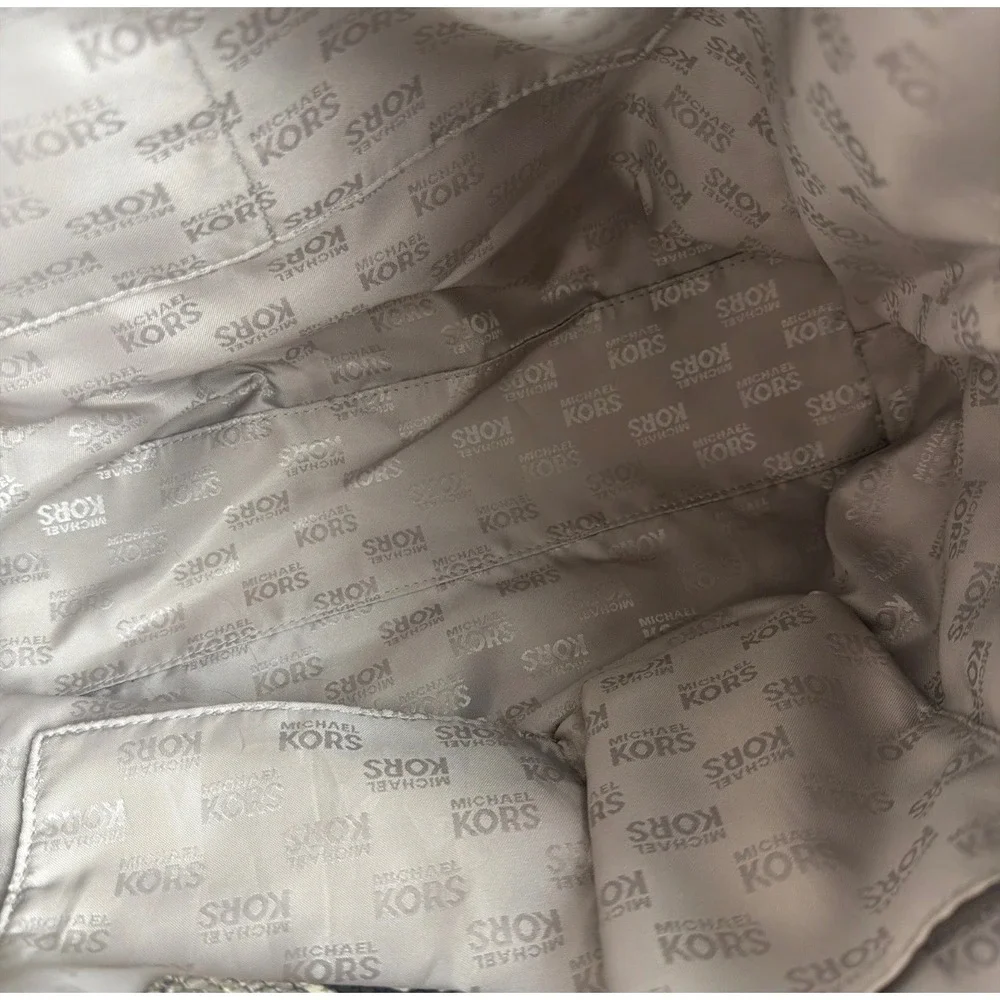 Michael‎ Kors Snakeskin Embossed Leather Shoulder Bag Grey Beige Hobo